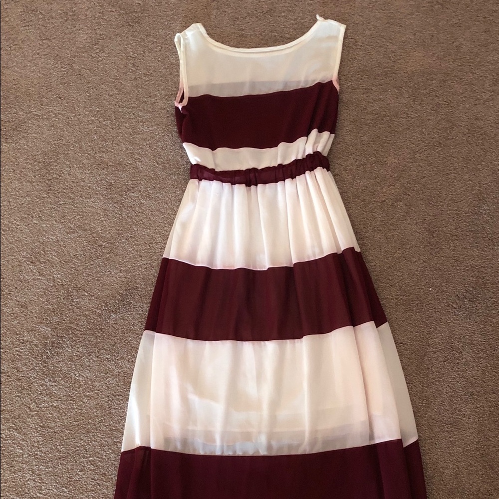Maroon and white striped midi dress